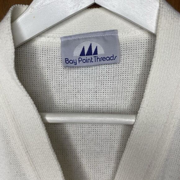 Vintage BAY POINT THREADS Cardigan Nautical Eagle Gold Crest Womens M White - Picture 3 of 8